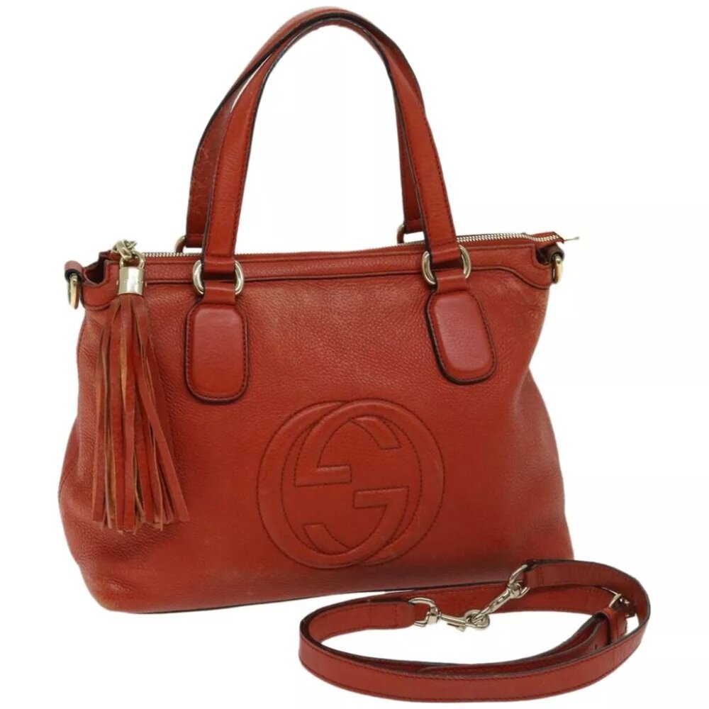 GUCCI Soho Hand Bag Leather 2way Orange - Picture 1 of 7